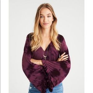 Burgundy Tie Dye Bell Sleeve Top